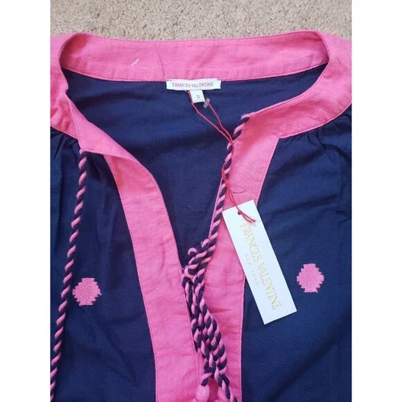 Nwt Frances Valentine Stephanie Tunic Dress Navy Pink Women's Size S Embroidery - Picture 3 of 9